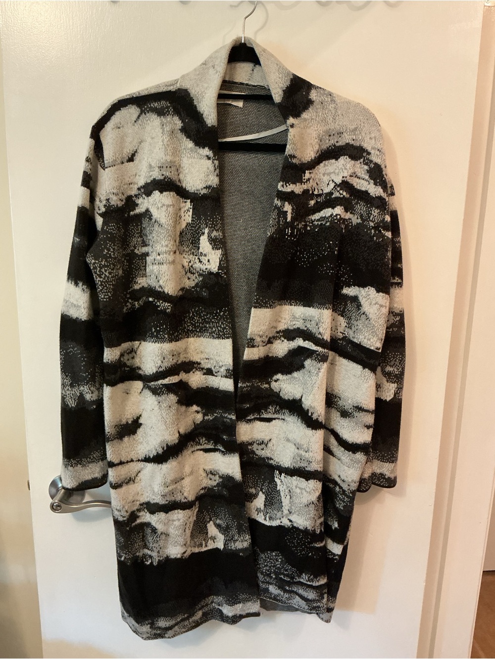 Lou & Grey Black and White Open-Front Longline Cardigan